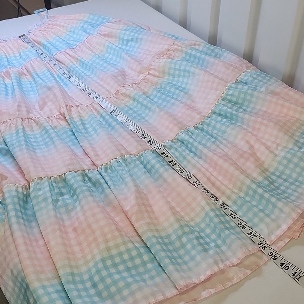 Storia Womens Pastel Gingham Check Flowy Mid Dress Size Medium Lightweight Lined - Picture 6 of 7